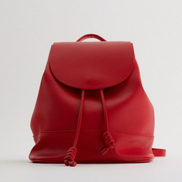 Zara Red Knotted Flap Backpack NWT main image 5